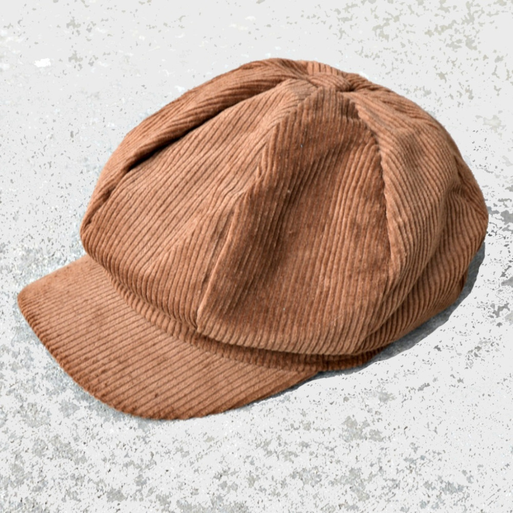 Corduroy Camel Brown Rust Unisex Camel Brown Newsboy Baseball Hat Cap with Bill - Picture 5 of 6